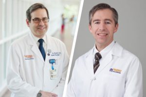 David Brenin, MD, (left) and Patrick Dillon, MD, are investigating the potential of focused ultrasound to aid the body in killing metastatic breast cancer.