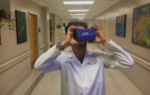 Ziv Haskal, MD, watches an interventional radiology procedure in virtual reality.