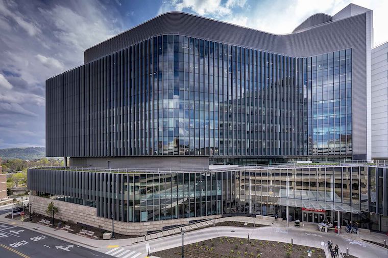 The exterior of the hospital expansion at UVA Health University Medical Center.