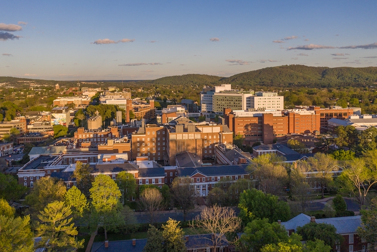 An aerial shot of UVA Health.