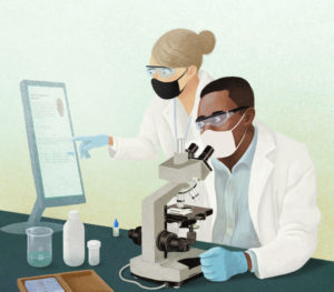 A cartoon of scientists that was created by Marcin Minor.