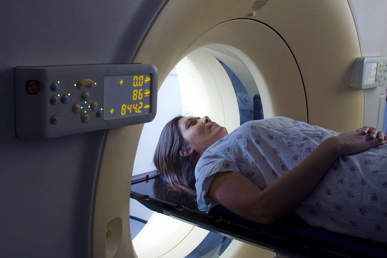A woman undergoes a diagnostic MRI to detect breast cancer.