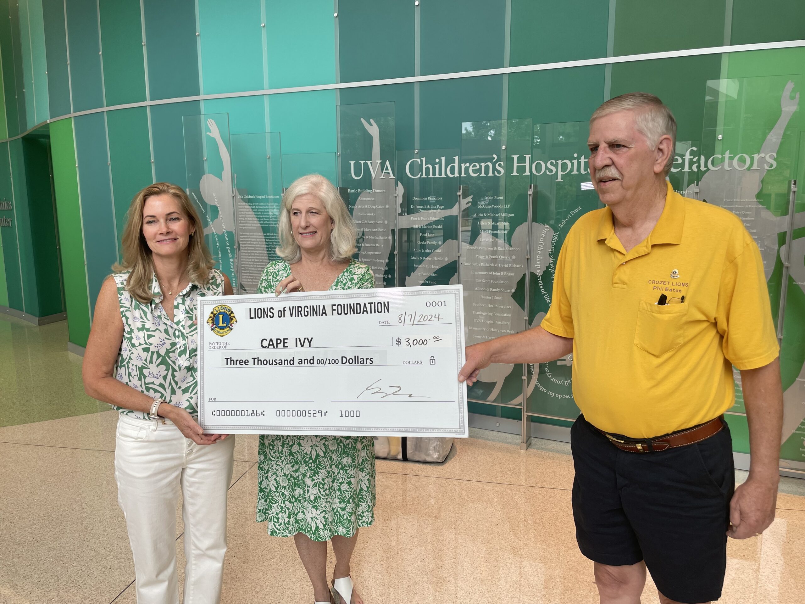 Cape Ivy, Local Lions Clubs Donate Ponchos to UVA Health Children’s Patients