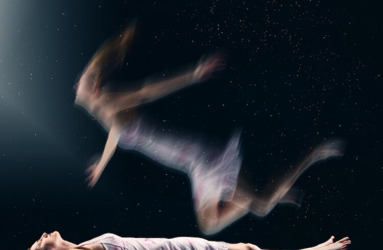 Artistic depiction of a woman having an out-of-body experience